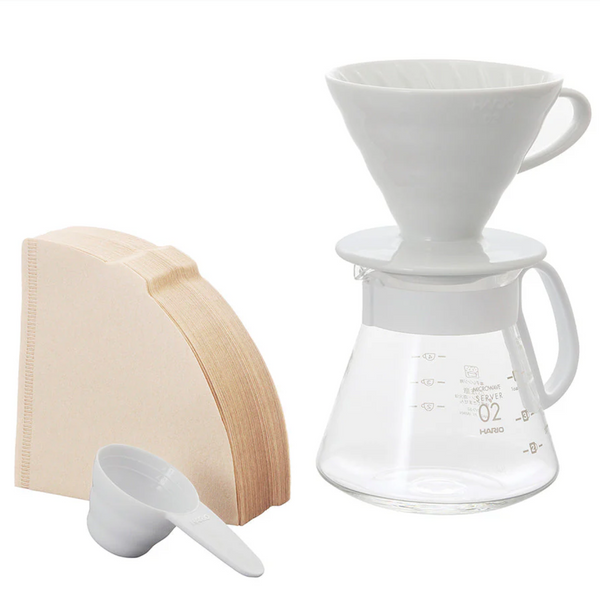 Hario V60 Ceramic Coffee Maker Kit White - Size 02
