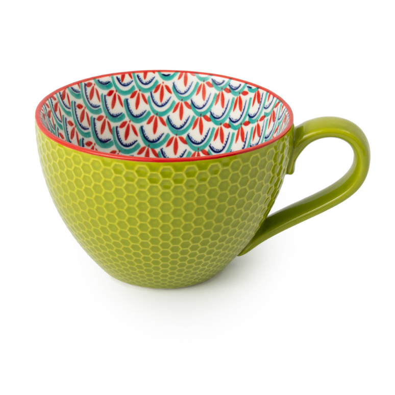 Green and Blue Geometric Stoneware Mug, 330ml