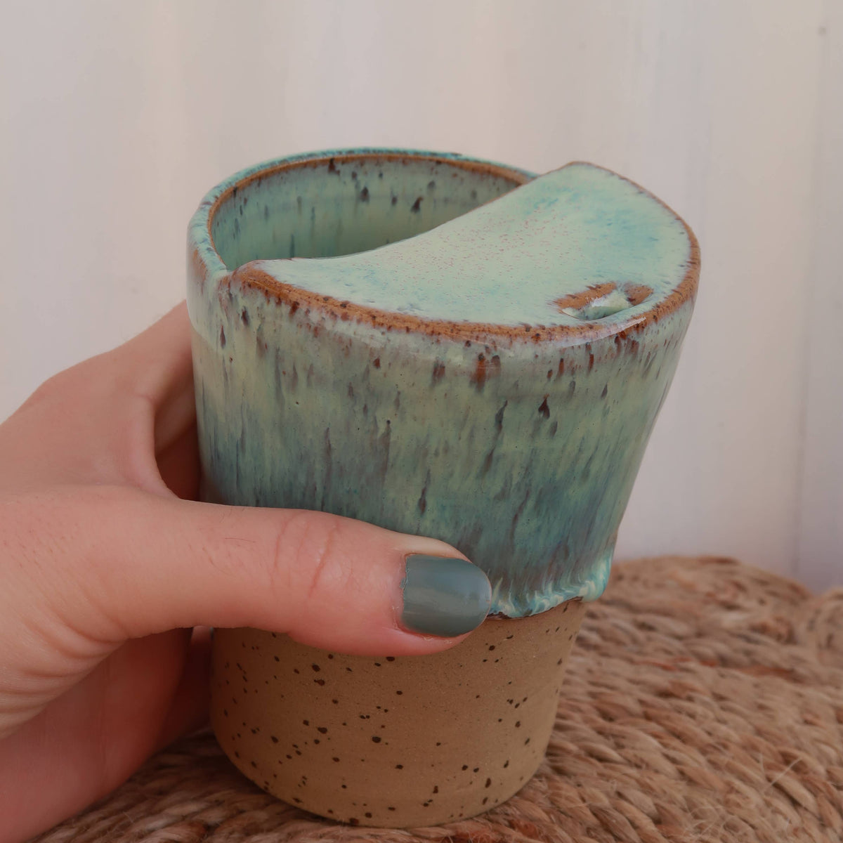 Handmade Ceramic Espresso Travel Keep Cup - Sea Green