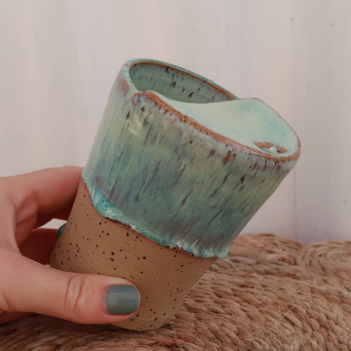 Handmade Ceramic Espresso Travel Keep Cup - Sea Green