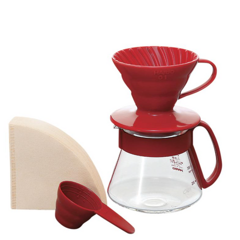 Hario V60 Ceramic Coffee Maker Kit Red - Size 01